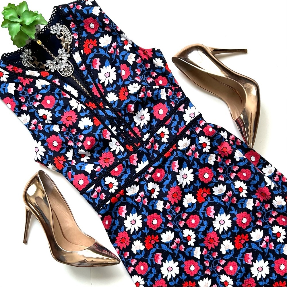 Kate Spade Shore Thing Daisy Jacquard Navy Blue Sheath Dress Size 0 $328 - Picture 12 of 12